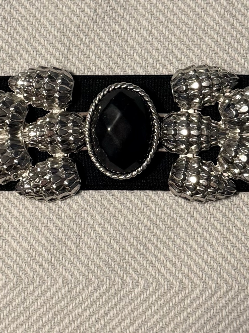 Mango Black Elastic Belt with Silver Decorative Buckle